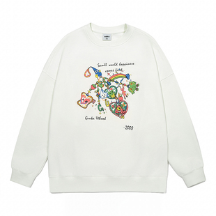 李羽桐同款GUUKA潮牌重磅圆领卫衣男纯棉新款春 情侣落肩上衣宽松