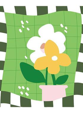 花卉棋盘格儿童房卧室ins风摆画