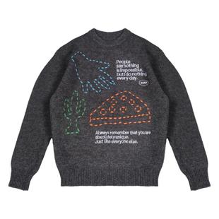 Paper voice手工刺绣毛衣宽松休闲美式趣味印花ins风青春通勤日常