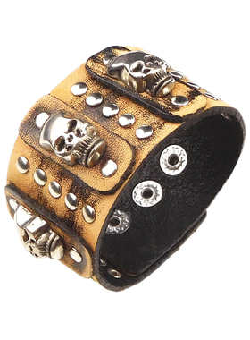 咖啡棕色骷髅朋克皮手环鬼头手链