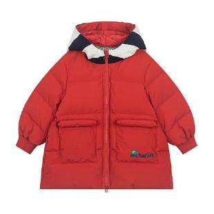马拉丁童装儿童羽绒服24冬新款男女小童撞色条纹毛巾绣中长羽绒服