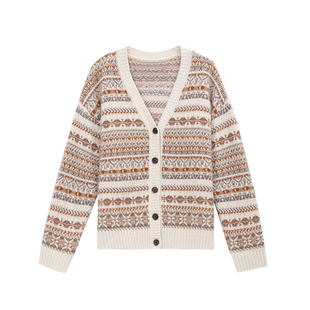 V领费尔岛针织开衫!sofa软糯亲肤复古提花针织衫毛衣女开衫外套