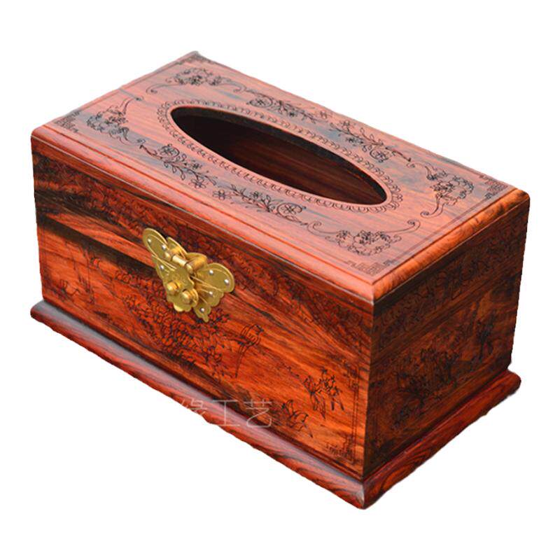 中式复古长方形纸巾盒翻盖180抽餐巾盒抽纸盒大红酸枝实木收纳盒