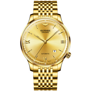 瑞士进口机芯超薄男士手表机械表高级感奢侈纯黄金色名表品牌十大