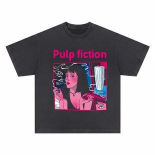Pulp Fiction 短袖T恤低俗小说昆汀经典电影重磅水洗做旧情侣男女