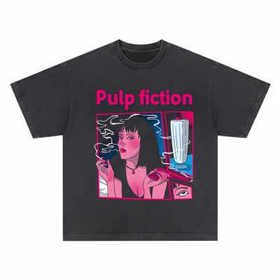 Pulp Fiction 短袖T恤低俗小说昆汀经典电影重磅水洗做旧情侣男女