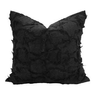 【现】左向黑白米色侘寂风花纹棉麻度假民宿沙发飘窗抱枕代靠垫套