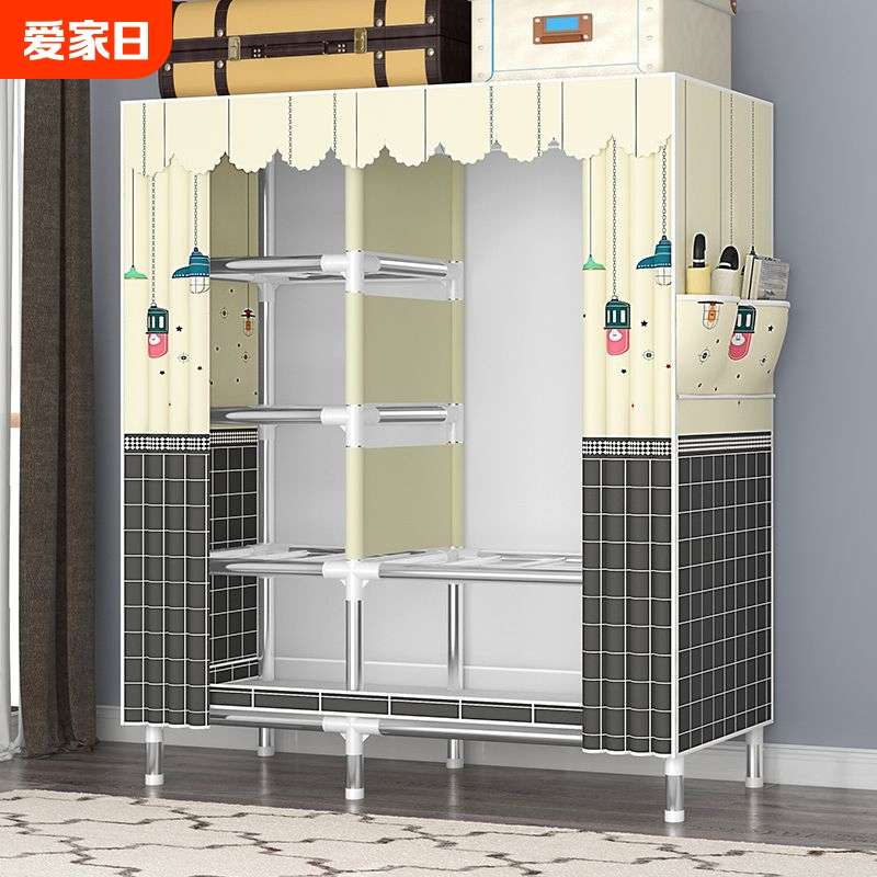 简易衣柜家用卧室布衣柜全钢架加粗加厚组装布艺衣橱挂式收纳架子
