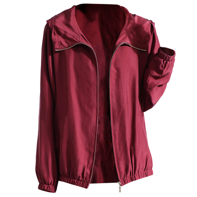 气质连帽纯色桑蚕丝绸夹克开衫