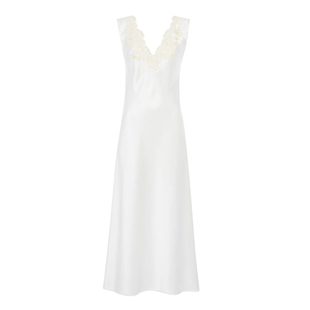 LP白色maison手工蕾丝刺绣真丝睡裙女四季性感V领连衣裙新娘睡衣