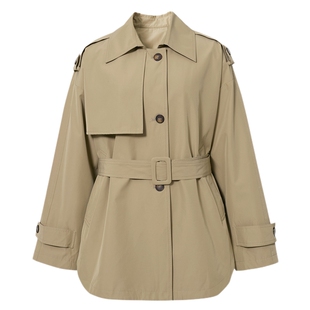 伊芙丽经典微阔抗皱一手长风衣女2025秋季新款巴恩风通勤气质外套