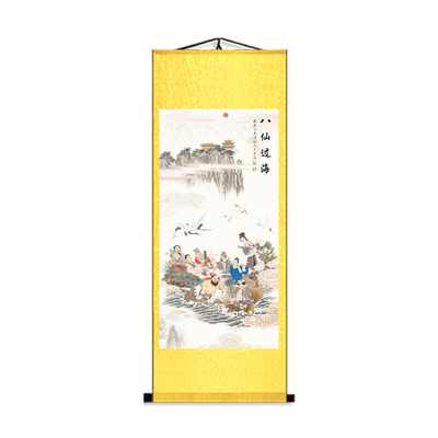 客厅竖版八仙神像风水装饰画挂画