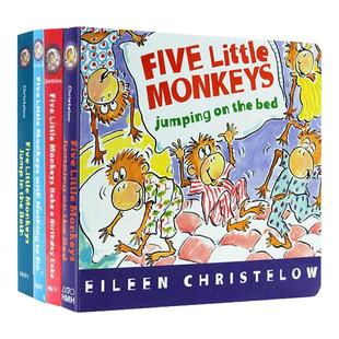 五只小猴子系列4册套装 five little monkeys jumping on the bed 英文原版绘本 纸板书廖彩杏书单幼儿童早教启蒙认知提升英语阅读
