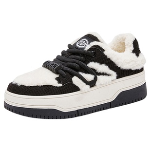 Dickies女鞋加绒棉鞋2025新款冬季保暖毛毛鞋女款增高休闲鞋子女