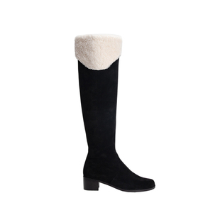 【benefanfan】翻领羊毛牛绒皮长靴2025新款真皮羊羔毛中跟长筒靴