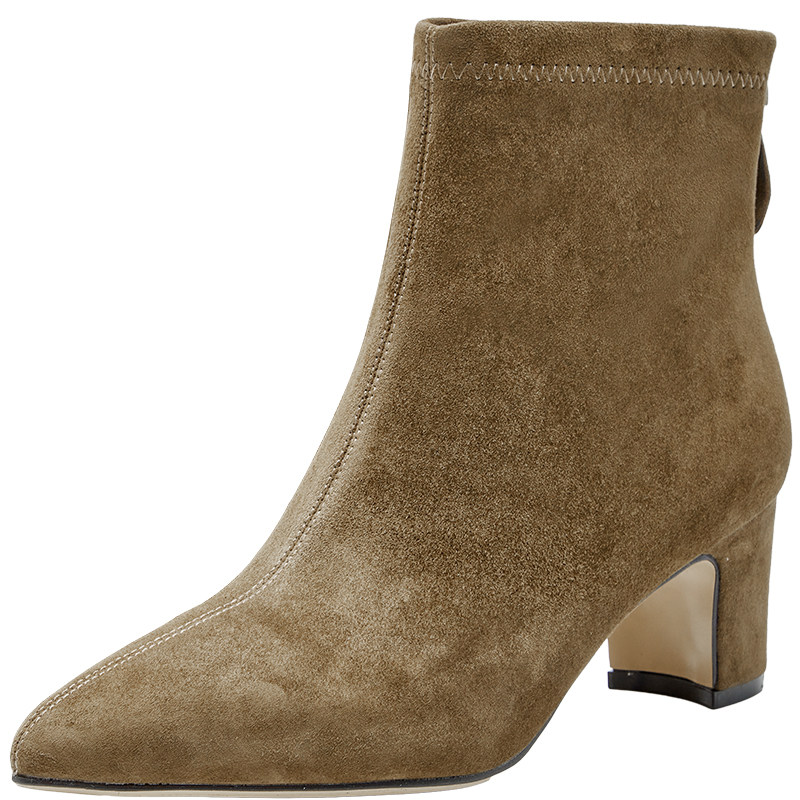NineWest/玖熙绒面粗跟弹力靴女