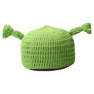痞幼同款怪物史莱克针织秋冬季儿童可爱绿色婴儿搞怪绿帽毛线帽子
