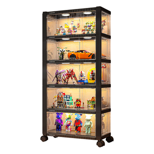 手办展示柜模型玩具透明收纳盒带轮适用乐高积木高达玩具陈列架子