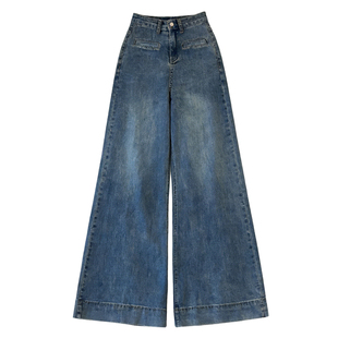 李李2026年春季新款牛仔裤女高腰阔腿拖地裤子女垂感阔腿裤女