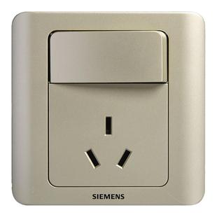 西门子一开10A三孔远景金色三孔插座带开关86型暗装冰箱插座面板