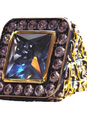 纯银镀金巴洛克海蓝宝石镶嵌戒指