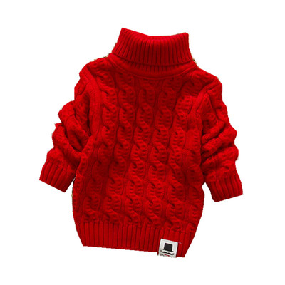 高低领加厚保暖纯色针织儿童毛衣