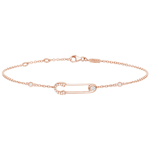 【6期免息】DJULA茱蕊 魔法系列18K金镶钻玫瑰金回形针吊坠手链