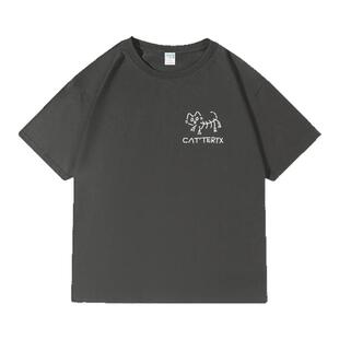 始祖猫恶搞t恤夏季短袖宽松240g高克重磅衣服二本针半袖