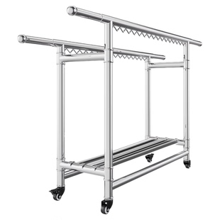 不锈钢晾衣架落地双杆加厚家用阳台室内晒被子折叠伸缩晾衣杆神器