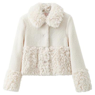 夕蒙2026新款冬季设计感小众高级感小个子羊羔毛毛领毛绒白色外套