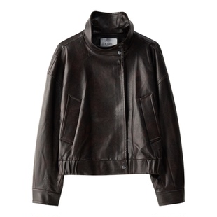 【丁程鑫同款】NMORE设计师品牌 25冬季新款 立领廓形擦色PU外套