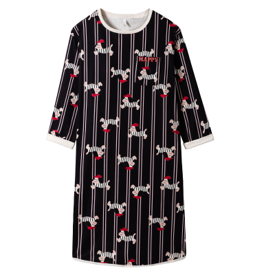 【睡觉可穿】带胸垫薄绒长款睡裙