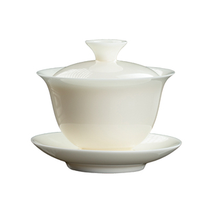 妙莲天香德化白瓷三才盖碗茶杯单个高档陶瓷功夫茶具泡茶碗不烫手