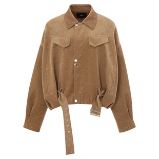 uhot/诱货卡其复古风工装风夹克卡布奇诺烫钻外套新款 UWWW3W757M