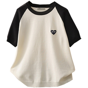 夏季大码200斤插肩短袖冰爽丝针织T恤薄款打底衫胖mm显瘦刺绣上衣