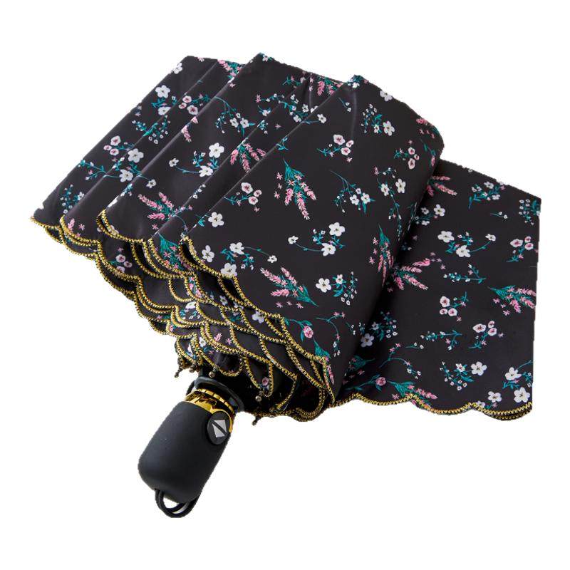 日系黑胶三折全自动女晴雨两用伞