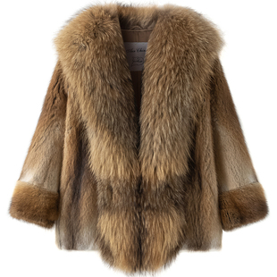 青根貂毛皮草外套女百搭2025冬季新款海宁貉子毛领整皮裘皮大衣女