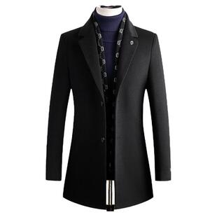 高端双面羊毛呢大衣男中长款围巾领冬季新款加厚羽绒内胆呢子外套