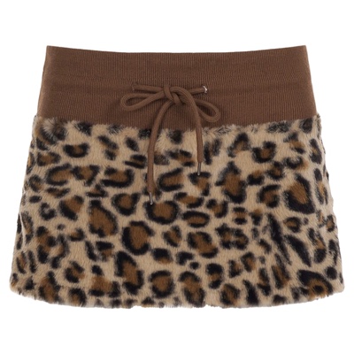 WEEKEEP 涩谷辣妹Y2K螺纹拼接豹纹毛毛半身裙低腰性感包臀短裙潮