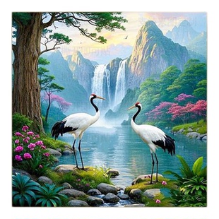 松树仙鹤山水风景画福寿贴画贴墙门贴室内贴纸餐厅自粘艺术装饰画