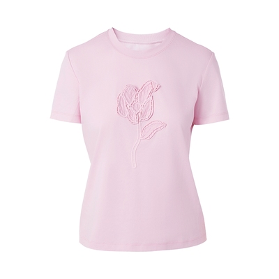 【商场同款】朗姿/LIME莱茵时尚刺绣圆领T恤短袖棉26年春夏新款