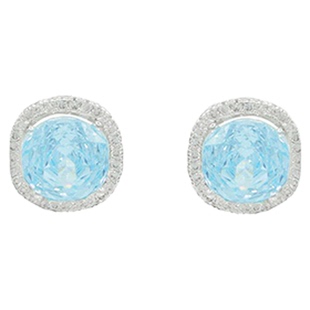 「海岛风信」千禧切锆石!蓝色蚊香盘耳夹无耳洞耳钉女耳环耳饰