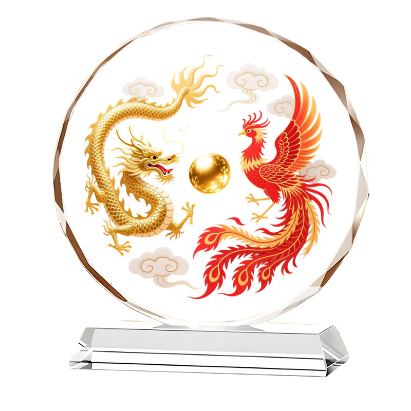 龙凤呈祥水晶摆件开业乔迁礼品