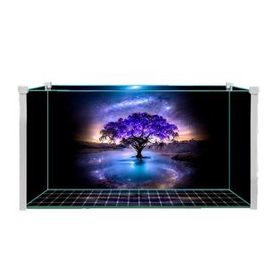 鱼缸背景画高清3D背景图定制月光星空地球龙鱼缸贴纸小鱼缸造景图