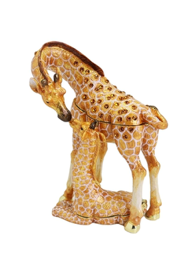 旅游纪念品金属工艺品珐琅家居饰品喂食长颈鹿母子创意桌面摆件