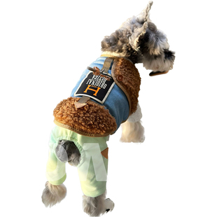 大子原创宠物狗冬季加绒加厚牛仔保暖棉衣背心可牵引雪纳瑞约克夏