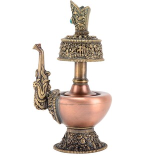 欧斯特 铜彩绘镶嵌宝石贲巴壶 西藏灌顶奔巴壶有嘴净水瓶文巴壶