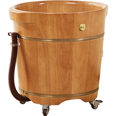 初心泡脚桶家用实木桶带轮子排水