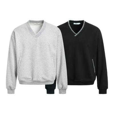 500暖皮V领绣卫衣加绒重磅