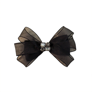 2025新款高端头饰黑色蝴蝶结发夹女半扎发后脑勺发量多盘发头花仙